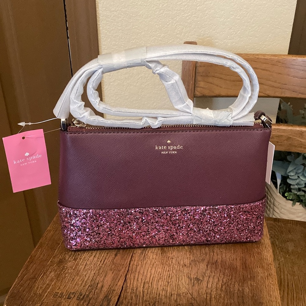 kate spade flash glitter cherrywood crossbody bag NWT
